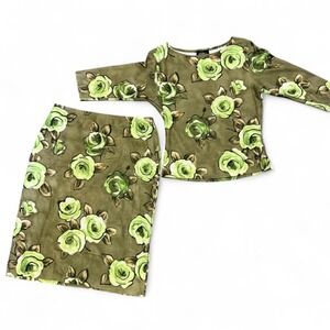 Y2K Green Two Piece Sz L Floral 2000s Matching Set